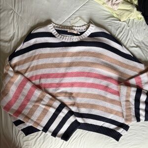 Cropped Striped Women's Sweater - Pink, Tan, and Black